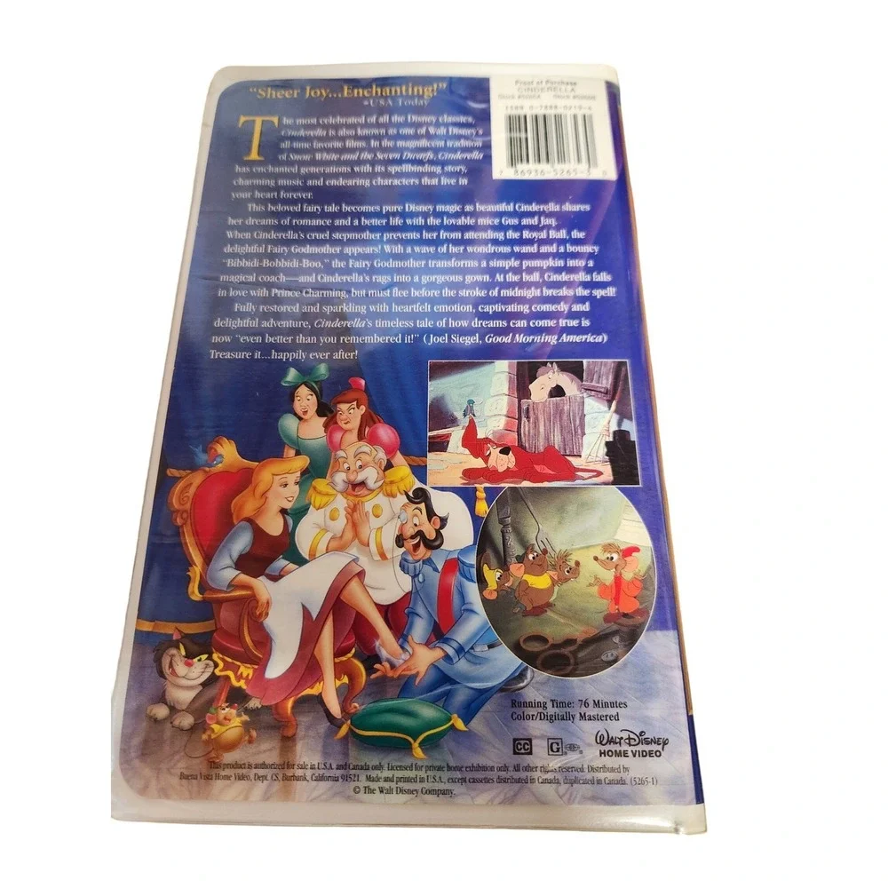 Walt Disney Masterpiece Cinderella VHS Movie 1995 White Clamshell G Rated 5265-1